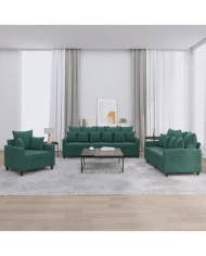 Ensemble de canapés 3 pcs avec coussins Vert foncé Velours | Mobilier & Déco