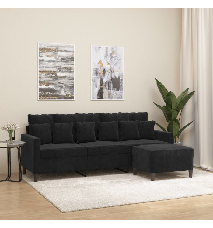 Canapé à 3 places avec repose-pieds Noir 180 cm Velours | Mobilier & Déco