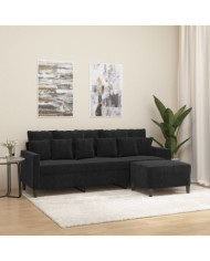 Canapé à 3 places avec repose-pieds Noir 180 cm Velours | Mobilier & Déco