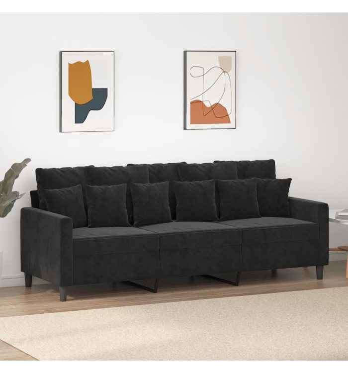 Canapé à 3 places Noir 180 cm Velours | Mobilier & Déco