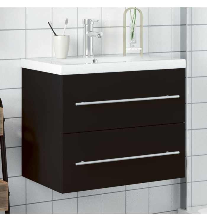 Armoire lavabo de salle de bain avec bassin intégré noir | Mobilier & Déco