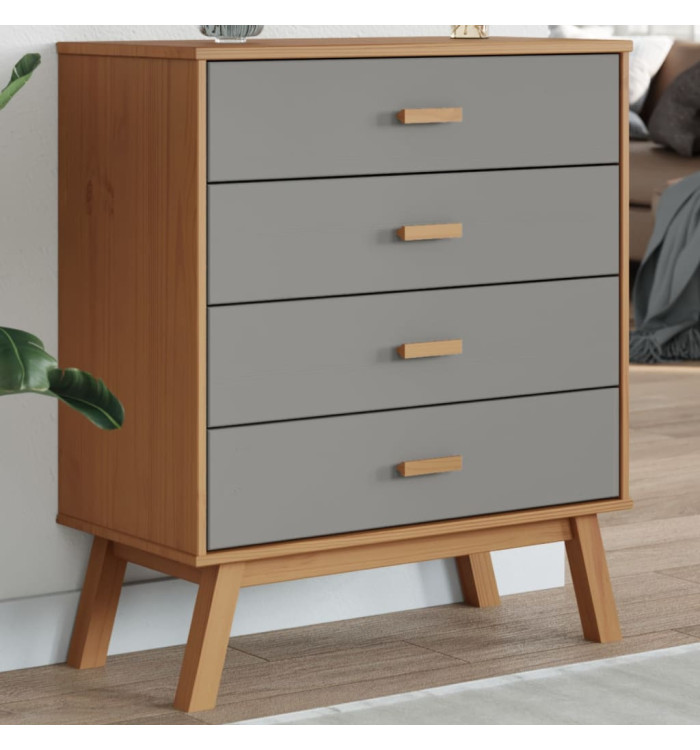 Armoire à tiroirs OLDEN gris et marron bois de pin solide | Mobilier & Déco