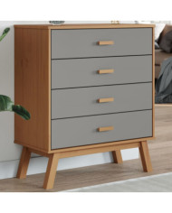 Armoire à tiroirs OLDEN gris et marron bois de pin solide | Mobilier & Déco