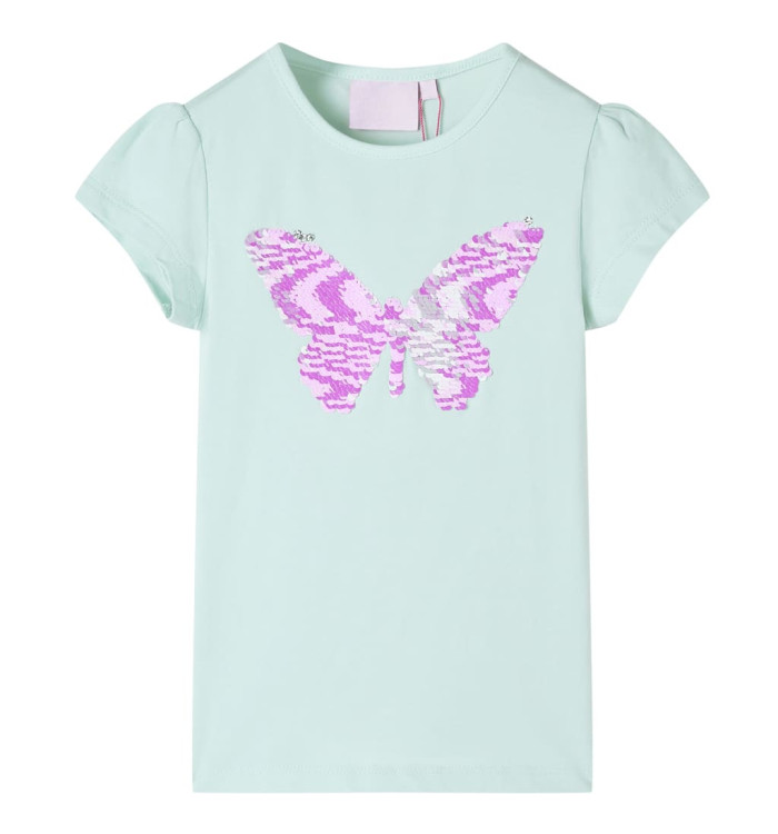T-shirt pour enfants à mancherons menthe clair 140 | Mobilier & Déco