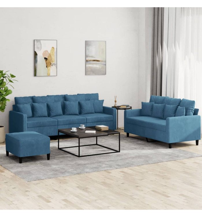 Ensemble de canapés 3 pcs avec coussins Bleu Velours | Mobilier & Déco