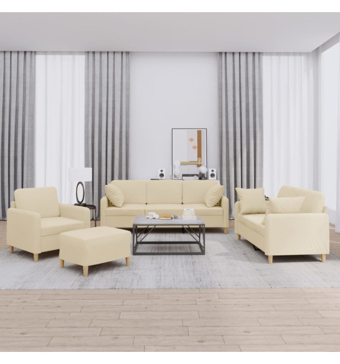 Ensemble de canapés 4 pcs avec coussins crème tissu | Mobilier & Déco