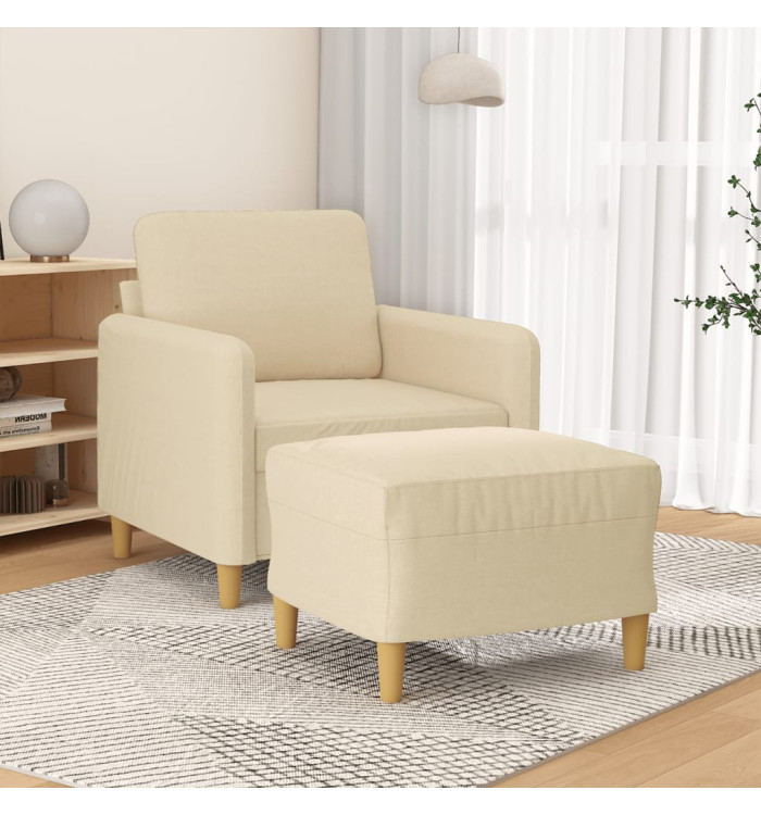 Fauteuil avec repose-pied Crème 60 cm Tissu | Mobilier & Déco