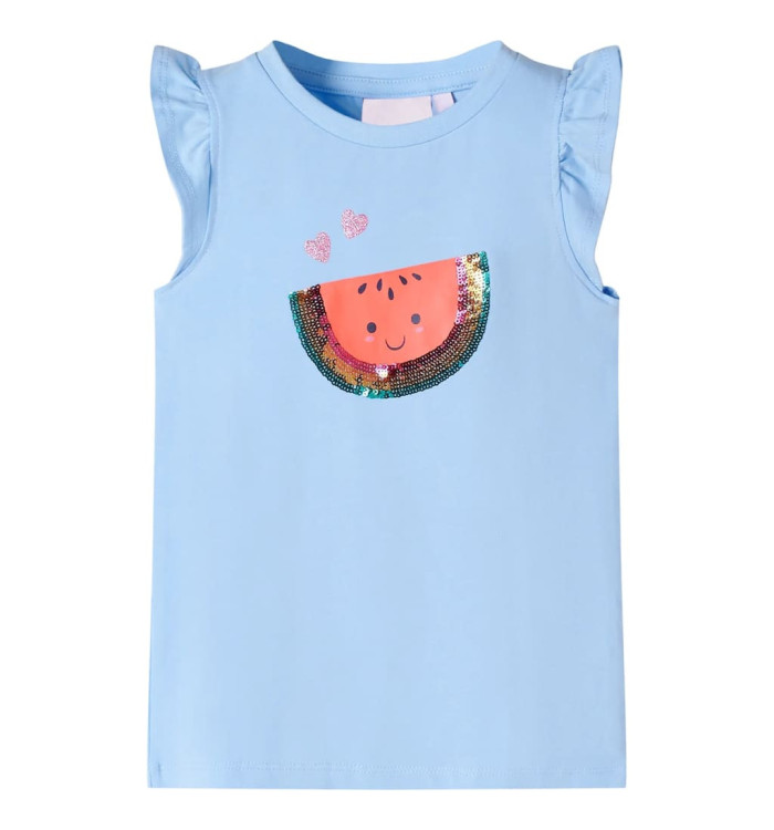 T-shirt enfants manches à volants bleu clair 128 | Mobilier & Déco