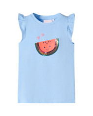 T-shirt enfants manches à volants bleu clair 128 | Mobilier & Déco