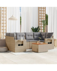 Salon de jardin avec coussins 7 pcs beige résine tressée | Mobilier & Déco