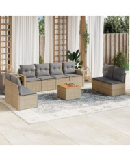 Salon de jardin avec coussins 9 pcs beige résine tressée | Mobilier & Déco