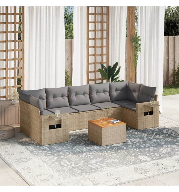 Salon de jardin avec coussins 8 pcs beige résine tressée | Mobilier & Déco
