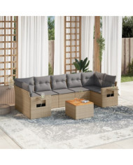 Salon de jardin avec coussins 8 pcs beige résine tressée | Mobilier & Déco
