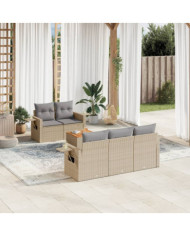 Salon de jardin avec coussins 6 pcs beige résine tressée | Mobilier & Déco