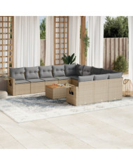 Salon de jardin avec coussins 12 pcs beige résine tressée | Mobilier & Déco