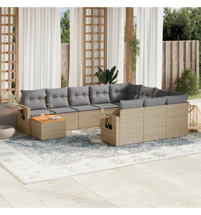 Salon de jardin 11 pcs avec coussins beige résine tressée | Mobilier & Déco