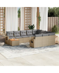 Salon de jardin 11 pcs avec coussins beige résine tressée | Mobilier & Déco