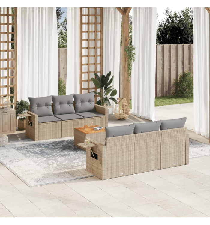 Salon de jardin avec coussins 7 pcs beige résine tressée | Mobilier & Déco
