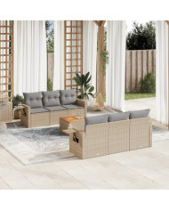 Salon de jardin avec coussins 7 pcs beige résine tressée | Mobilier & Déco