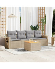 Salon de jardin avec coussins 5 pcs beige résine tressée | Mobilier & Déco