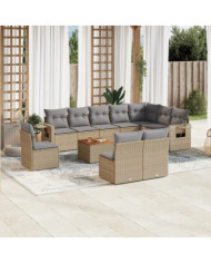 Salon de jardin 11 pcs avec coussins beige résine tressée | Mobilier & Déco