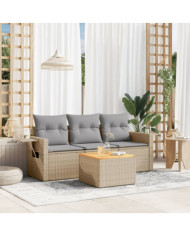 Salon de jardin avec coussins 4 pcs beige résine tressée | Mobilier & Déco