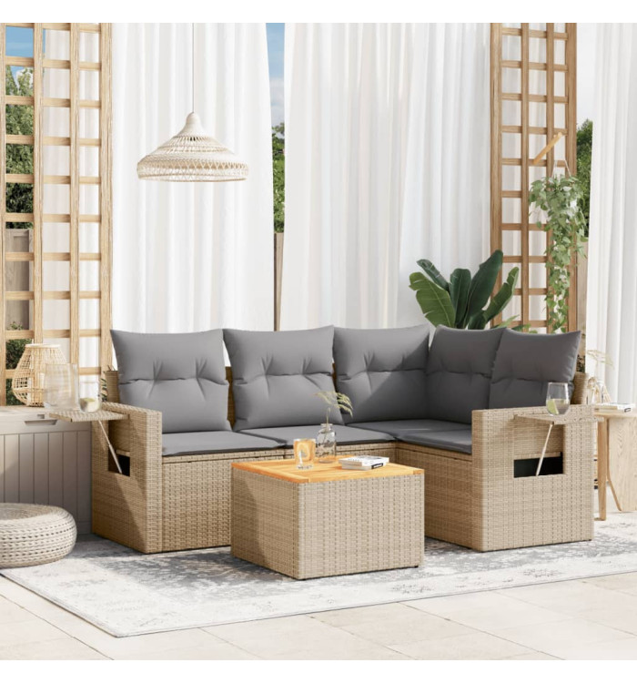 Salon de jardin avec coussins 5 pcs beige résine tressée | Mobilier & Déco
