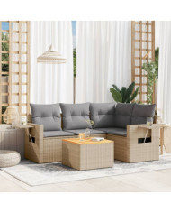 Salon de jardin avec coussins 5 pcs beige résine tressée | Mobilier & Déco