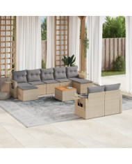 Salon de jardin avec coussins 10 pcs beige résine tressée | Mobilier & Déco