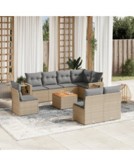 Salon de jardin avec coussins 9 pcs beige résine tressée | Mobilier & Déco