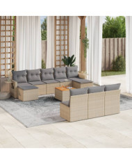 Salon de jardin 11 pcs avec coussins beige résine tressée | Mobilier & Déco