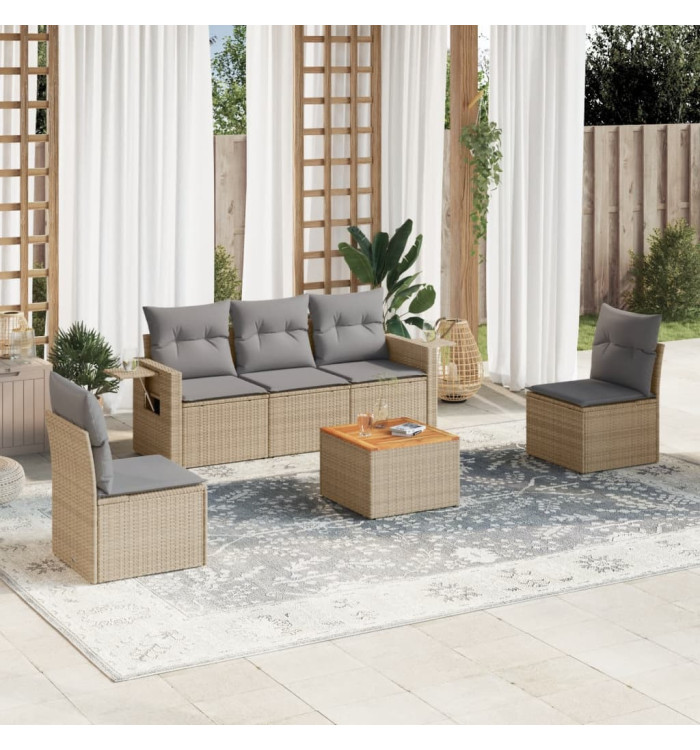 Salon de jardin avec coussins 6 pcs beige résine tressée | Mobilier & Déco