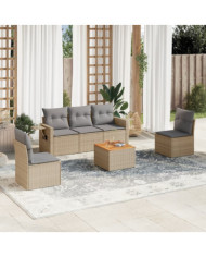 Salon de jardin avec coussins 6 pcs beige résine tressée | Mobilier & Déco