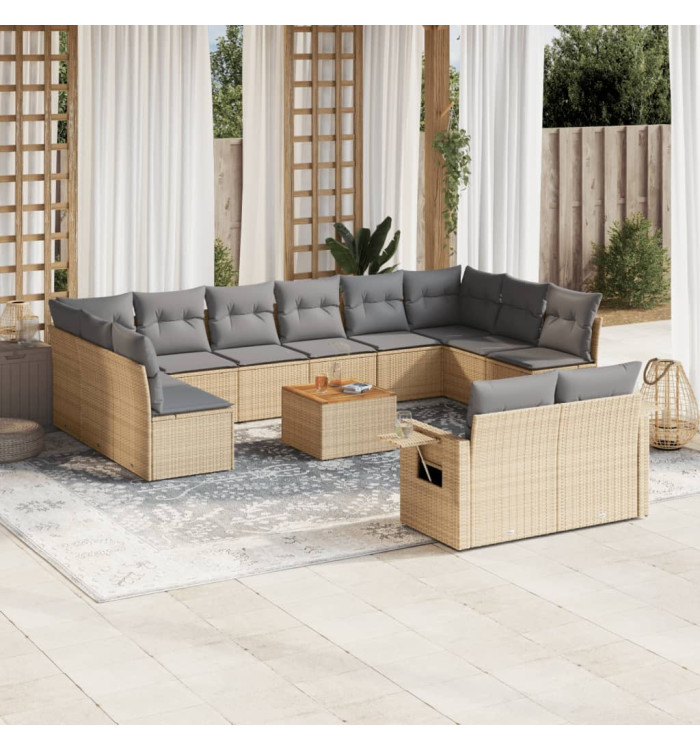 Salon de jardin avec coussins 13 pcs beige résine tressée | Mobilier & Déco