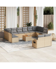 Salon de jardin avec coussins 13 pcs beige résine tressée | Mobilier & Déco