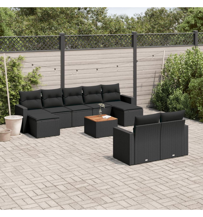 Salon de jardin 10 pcs avec coussins noir résine tressée | Mobilier & Déco
