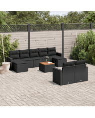 Salon de jardin 10 pcs avec coussins noir résine tressée | Mobilier & Déco
