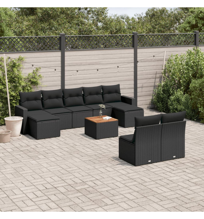 Salon de jardin 10 pcs avec coussins noir résine tressée | Mobilier & Déco