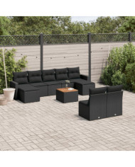 Salon de jardin 10 pcs avec coussins noir résine tressée | Mobilier & Déco