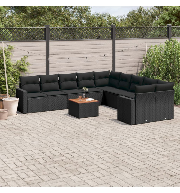 Salon de jardin 11 pcs avec coussins noir résine tressée | Mobilier & Déco