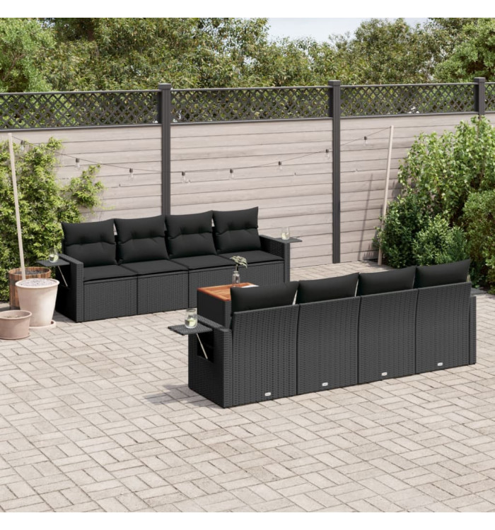 Salon de jardin 9 pcs avec coussins noir résine tressée | Mobilier & Déco