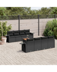 Salon de jardin 9 pcs avec coussins noir résine tressée | Mobilier & Déco
