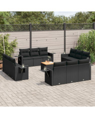 Salon de jardin avec coussins 13 pcs noir résine tressée | Mobilier & Déco
