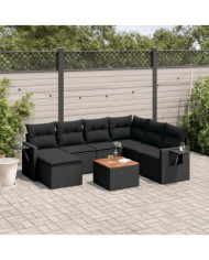 Salon de jardin 8 pcs avec coussins noir résine tressée | Mobilier & Déco