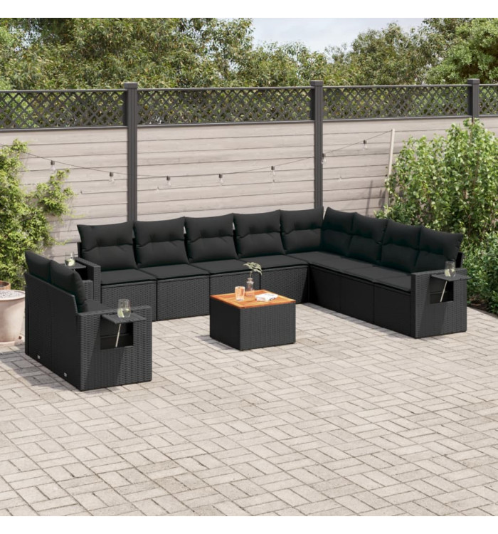 Salon de jardin 11 pcs avec coussins noir résine tressée | Mobilier & Déco