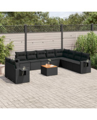 Salon de jardin 11 pcs avec coussins noir résine tressée | Mobilier & Déco