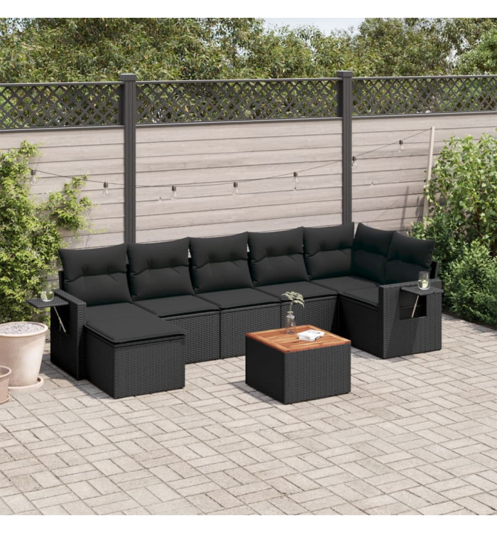 Salon de jardin 8 pcs avec coussins noir résine tressée | Mobilier & Déco