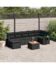 Salon de jardin 8 pcs avec coussins noir résine tressée | Mobilier & Déco