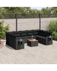 Salon de jardin 10 pcs avec coussins noir résine tressée | Mobilier & Déco