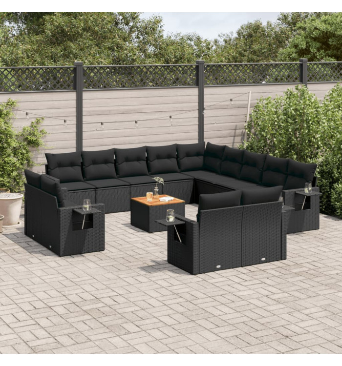 Salon de jardin avec coussins 14 pcs noir résine tressée | Mobilier & Déco
